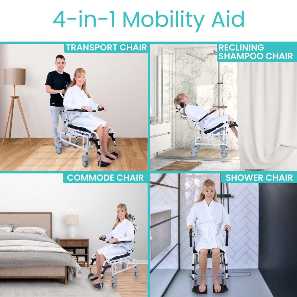 Vive Health Reclining Shower Commode Transport Chair