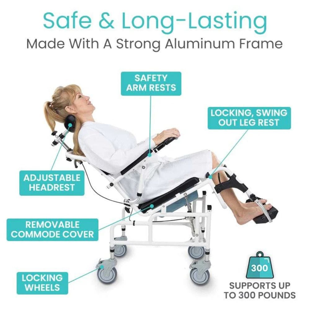 Vive Health Reclining Shower Commode Transport Chair