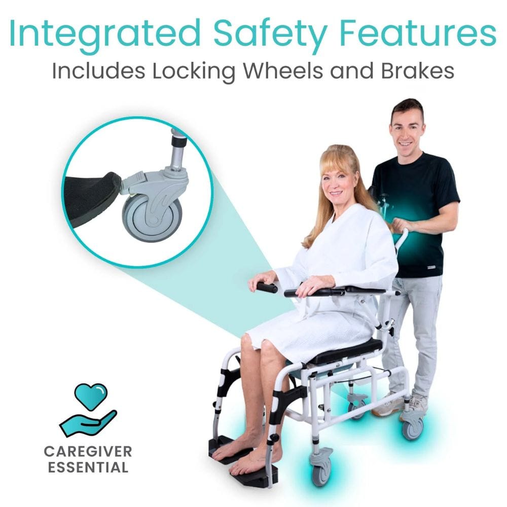 Vive Health Reclining Shower Commode Transport Chair