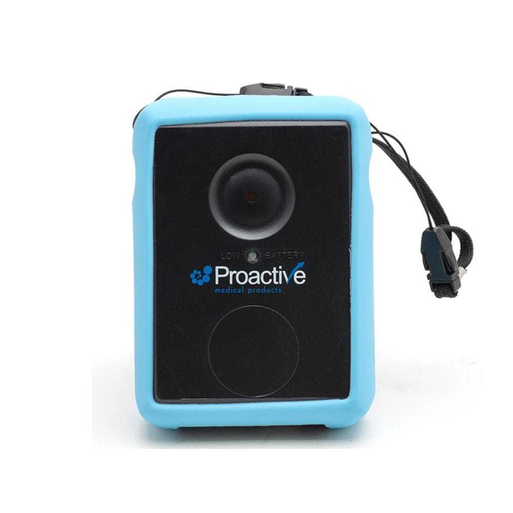 Blue and black medical device with 'Proactive Medical Products' logo on a white background