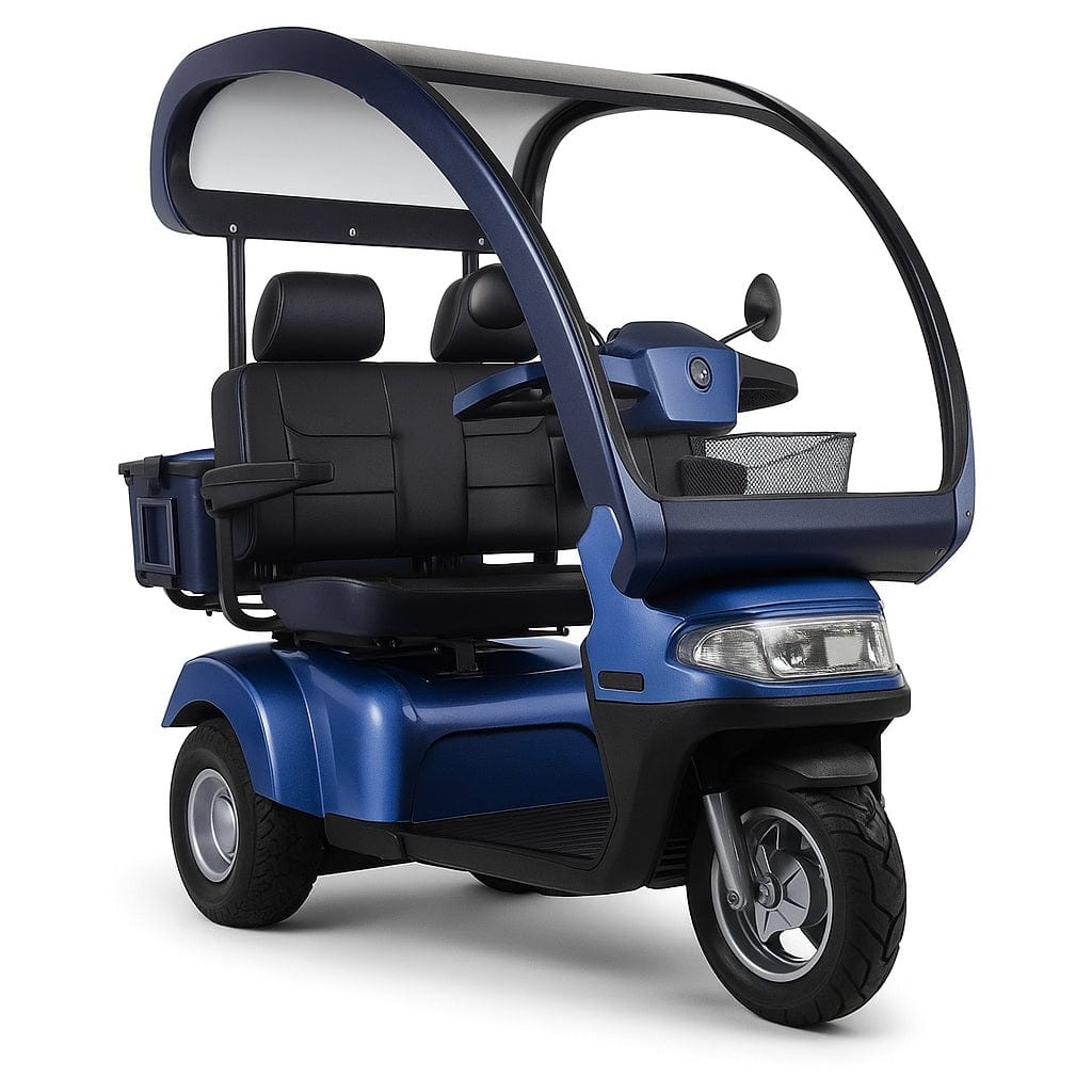 Afikim S3 Touring AT Duo 3-Wheel All-Terrain 2-Seat Mobility Scooter with Canopy in Blue
