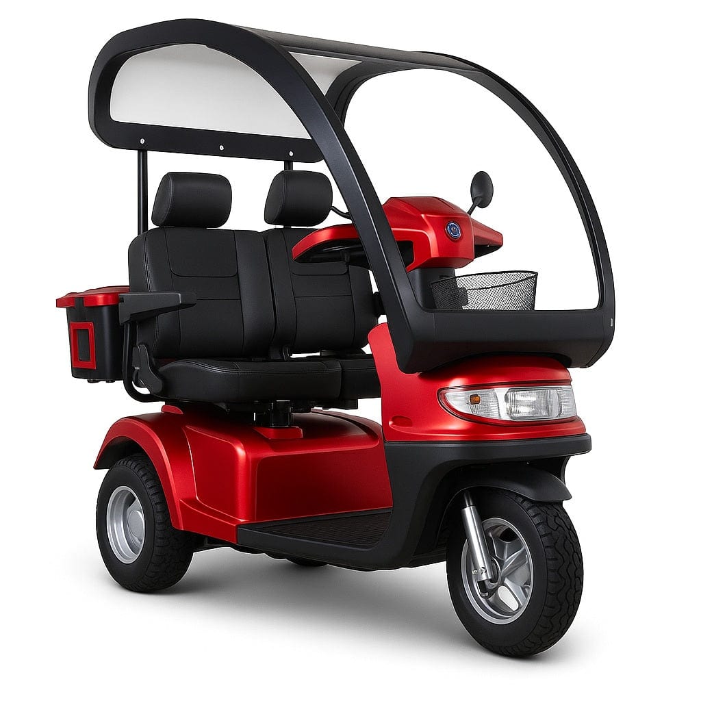 Afikim S3 Touring AT Duo 3-Wheel All-Terrain 2-Seat Mobility Scooter with Canopy in Red