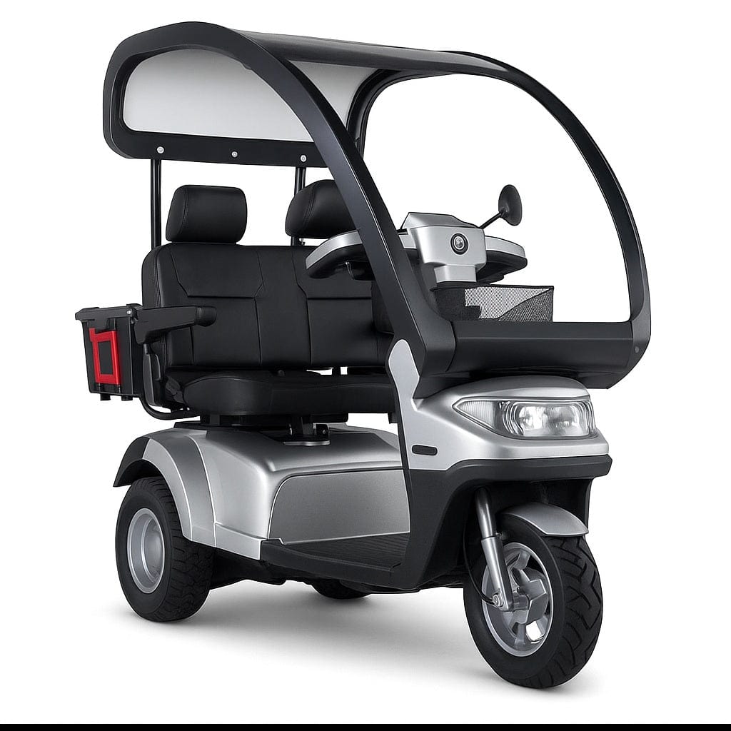 Afikim S3 Touring AT Duo 3-Wheel All-Terrain 2-Seat Mobility Scooter with Canopy in Silver