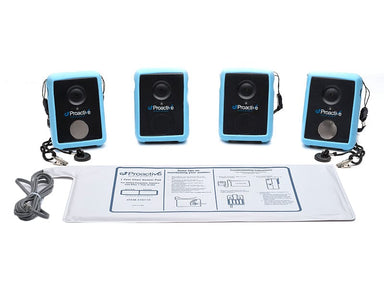 Four blue electronic devices with 'Proactive' branding on a white background, accompanied by a cable and manual.