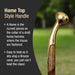 Gold Hame Top Style Handle on a Brazos cane with text explaining its use.