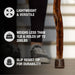 Wooden cane with text highlighting features on a blurred background