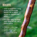 Exotic hardwood bocote with descriptive text on a blurred green background