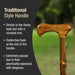 Wooden handle with text describing traditional style handle