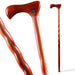 Wooden walking cane with a detailed handle on a white background