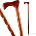 Wooden walking cane with a detailed handle on a white background