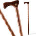 Wooden walking cane with a decorative handle on a white background