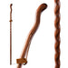 Three wooden walking sticks with a brand label on a white background