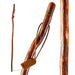 Wooden walking stick with a branded tag on a white background