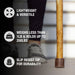 Cane with text highlighting features like weight, durability, and versatility.