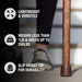 Wooden cane with text highlighting features on a blurred background