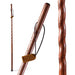Wooden walking stick with a brand tag on a white background