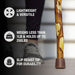 Cane with wooden handle and slip-resist tip, featuring text on its benefits.