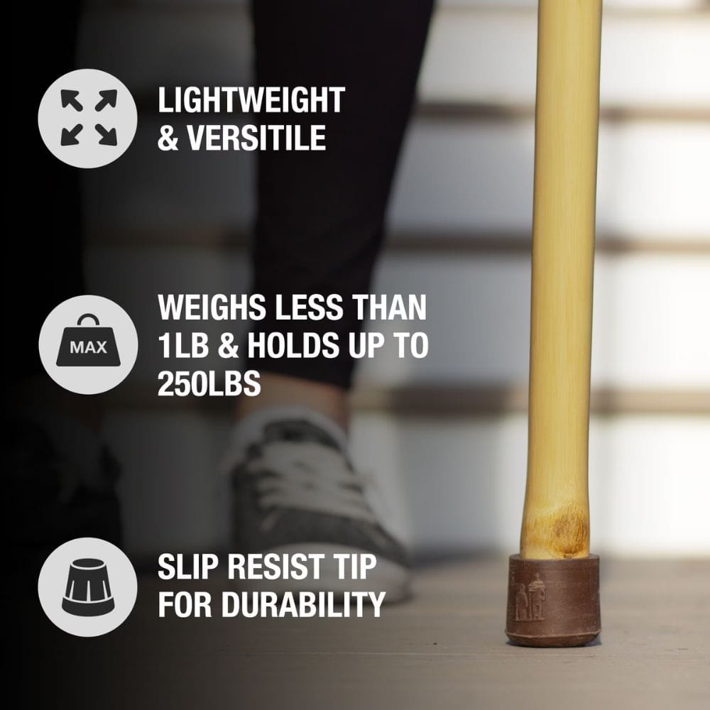 Product with text highlighting its features on a blurred background