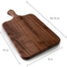 Wooden cutting board with dimensions labeled on a white background