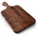 Wooden cutting board with handle on a white background