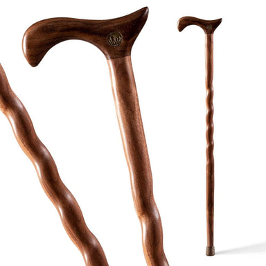 Two wooden walking canes on a white background