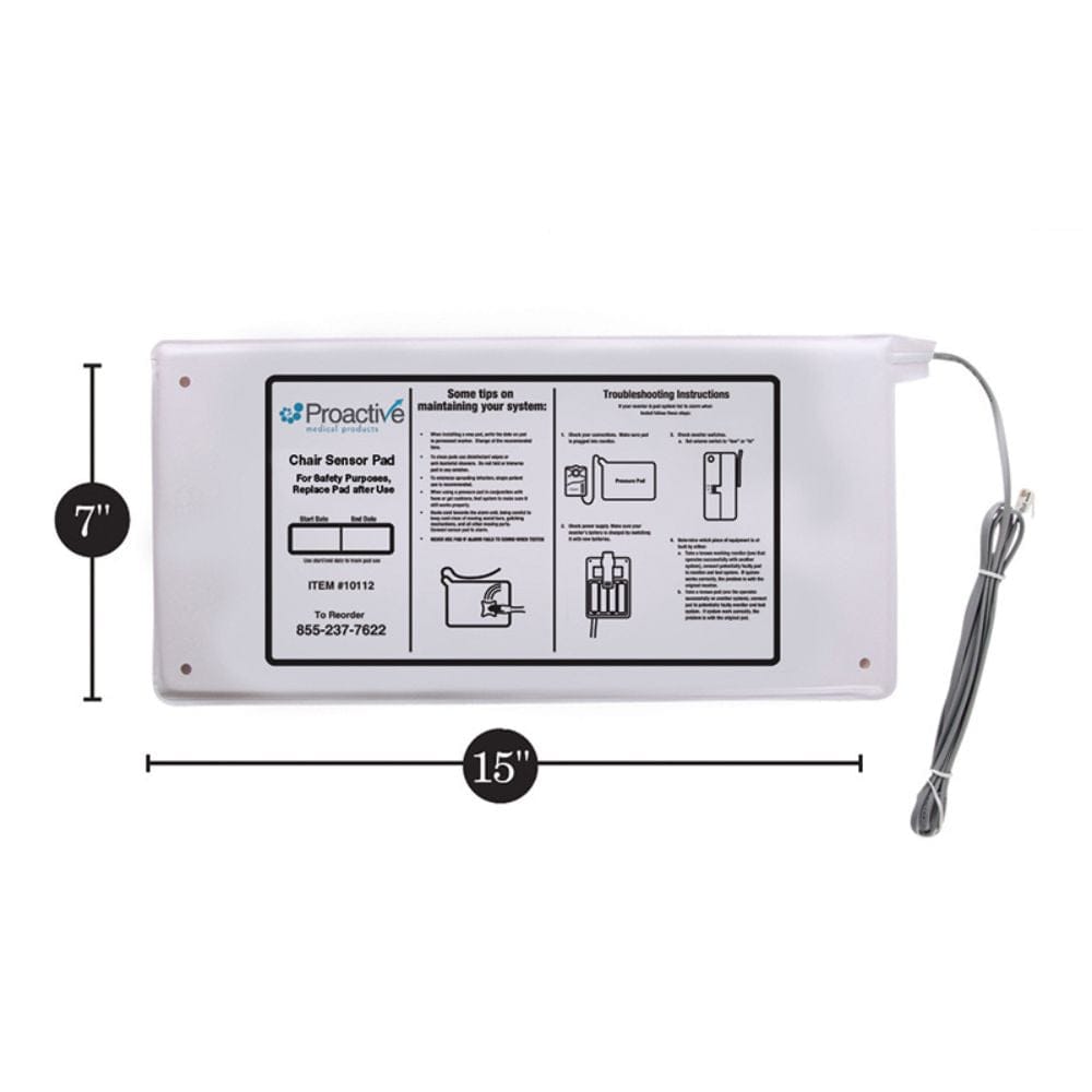 Rectangular sensor pad with cable, labeled 'Proactive', on a white background with dimensions indicated.