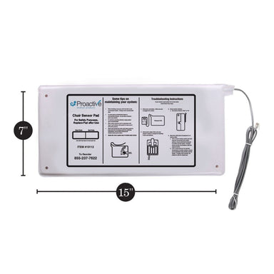 Rectangular sensor pad with cable, labeled 'Proactive', on a white background with dimensions indicated.