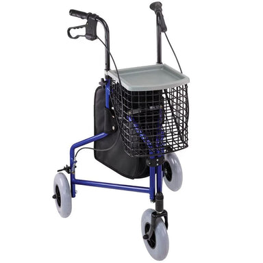Blue walker with basket and tray on a white background