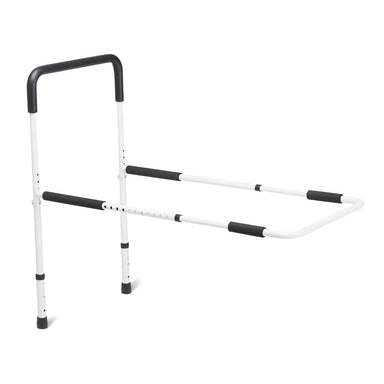 White and black adjustable walking aid on a white background