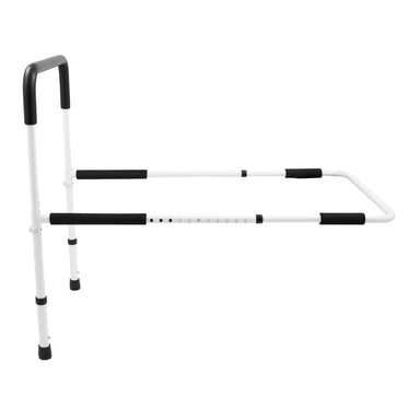 White and black adjustable walking aid on a white background