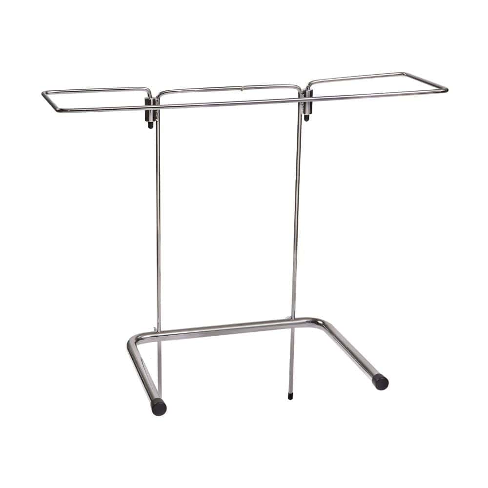 Metal stand with two shelves on a white background