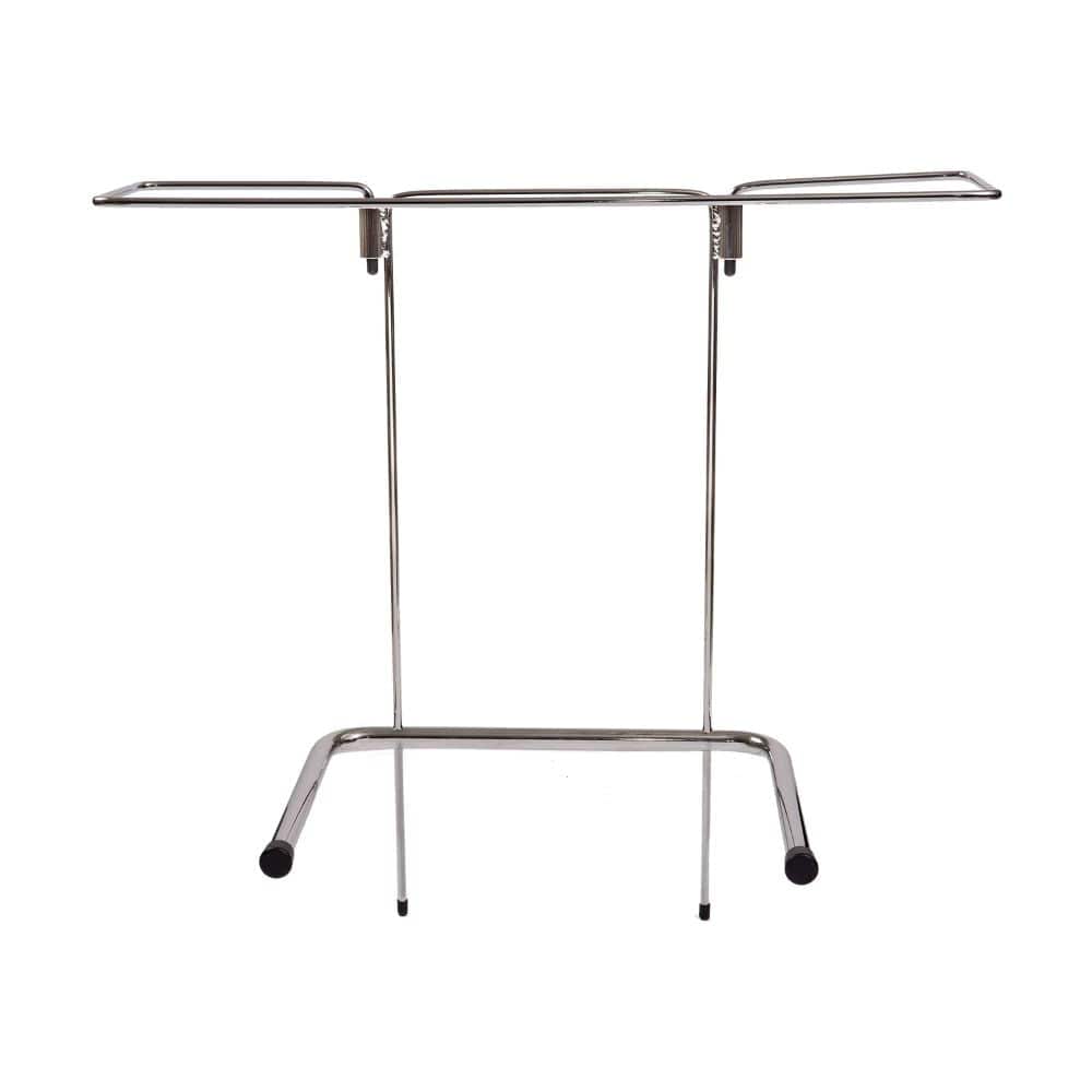 Metallic clothing rack on a white background