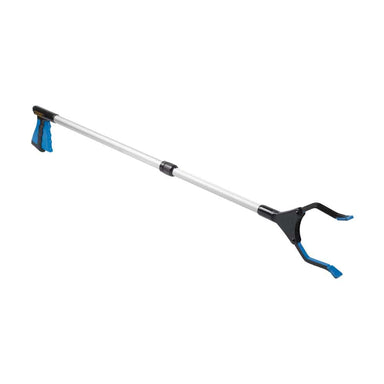 Telescopic pole with blue and black handles on a white background