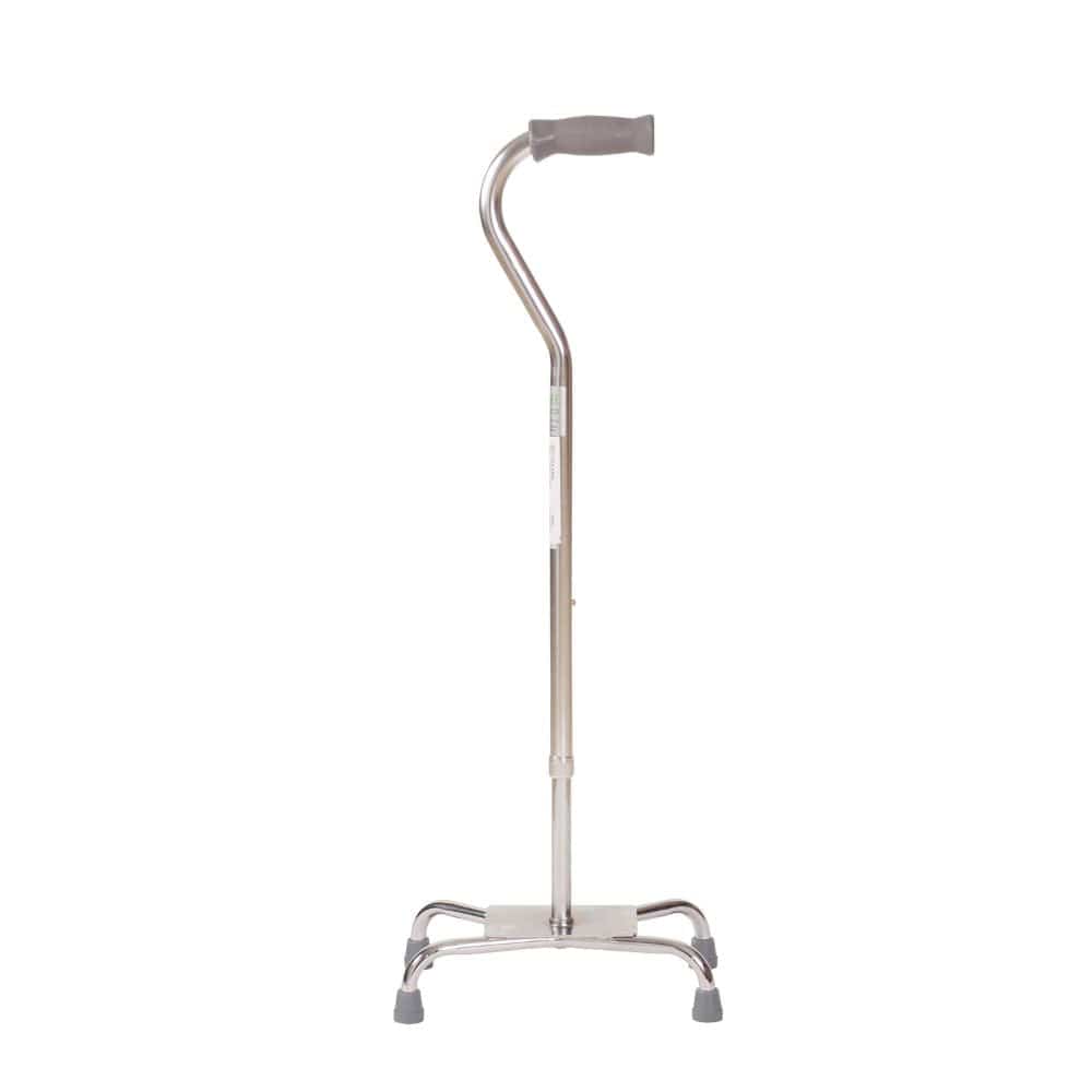 Silver cane with a gray handle on a white background