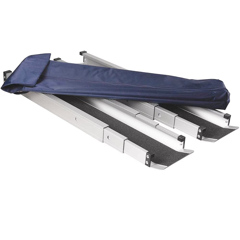 Set of metal brackets with a blue carrying case on a white background
