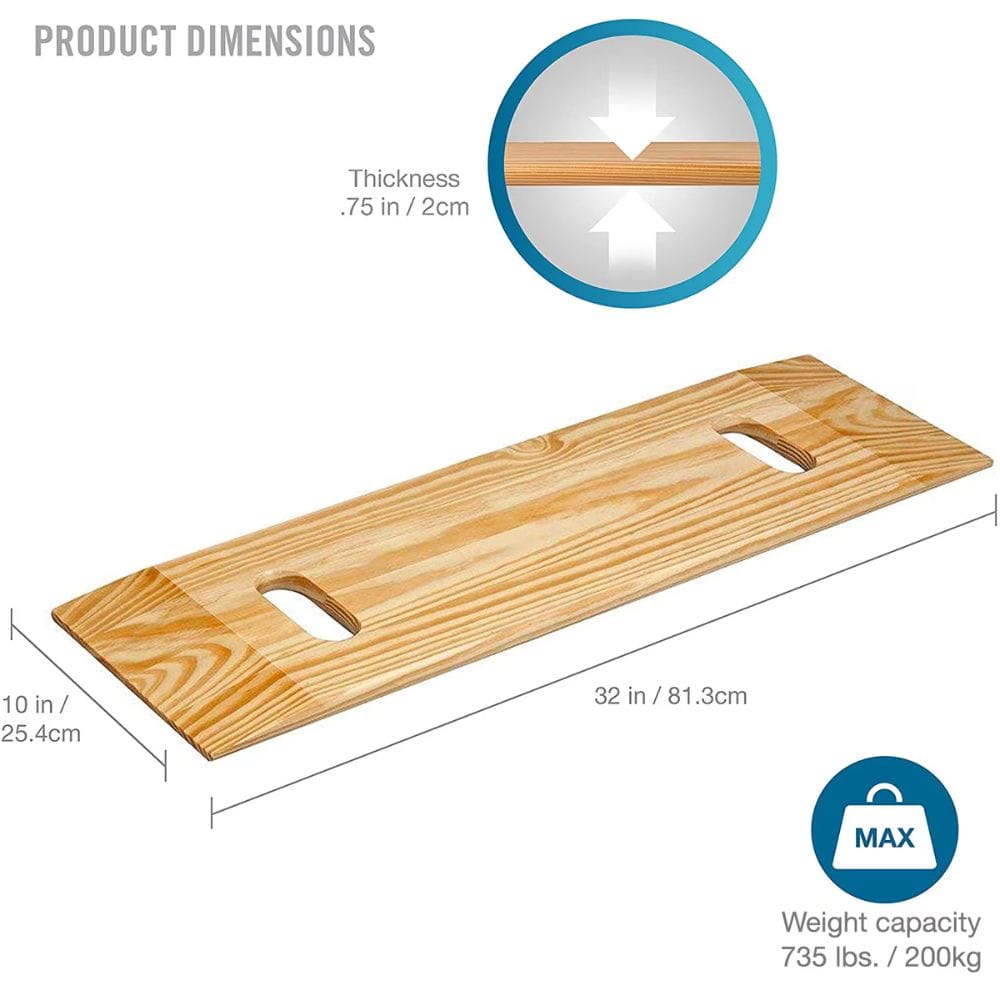 Wooden board with dimensions and weight capacity details on a white background