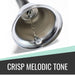 Stethoscope with a focus on the bell and diaphragm, labeled 'Crisp Melodic Tone' on a white background.