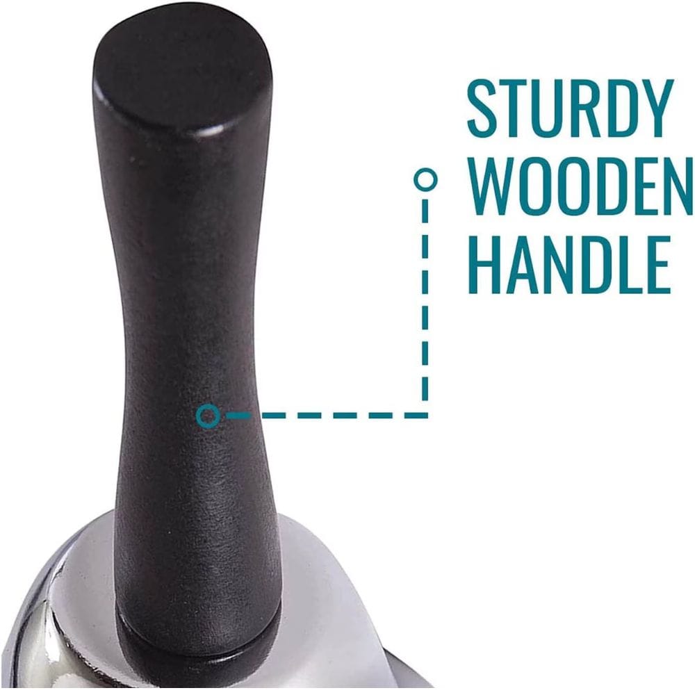 Sturdy wooden handle with text on a white background