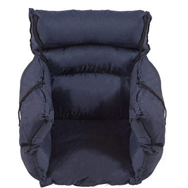 Navy blue inflatable chair on a white background