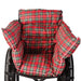 Red and green plaid wheelchair cover on a white background