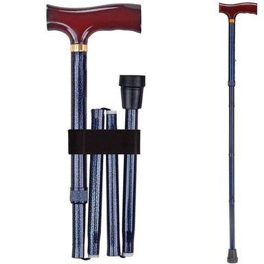 Collapsible walking cane with wooden handle on a white background