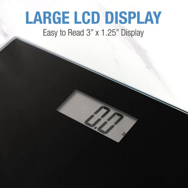 Digital bathroom scale with large LCD display on a white background
