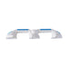 White plastic handle with blue accents on a white background