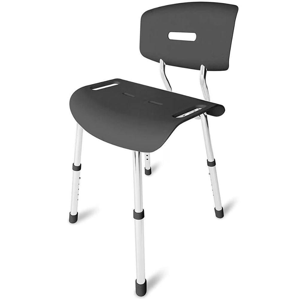 Black adjustable chair with white legs on a white background