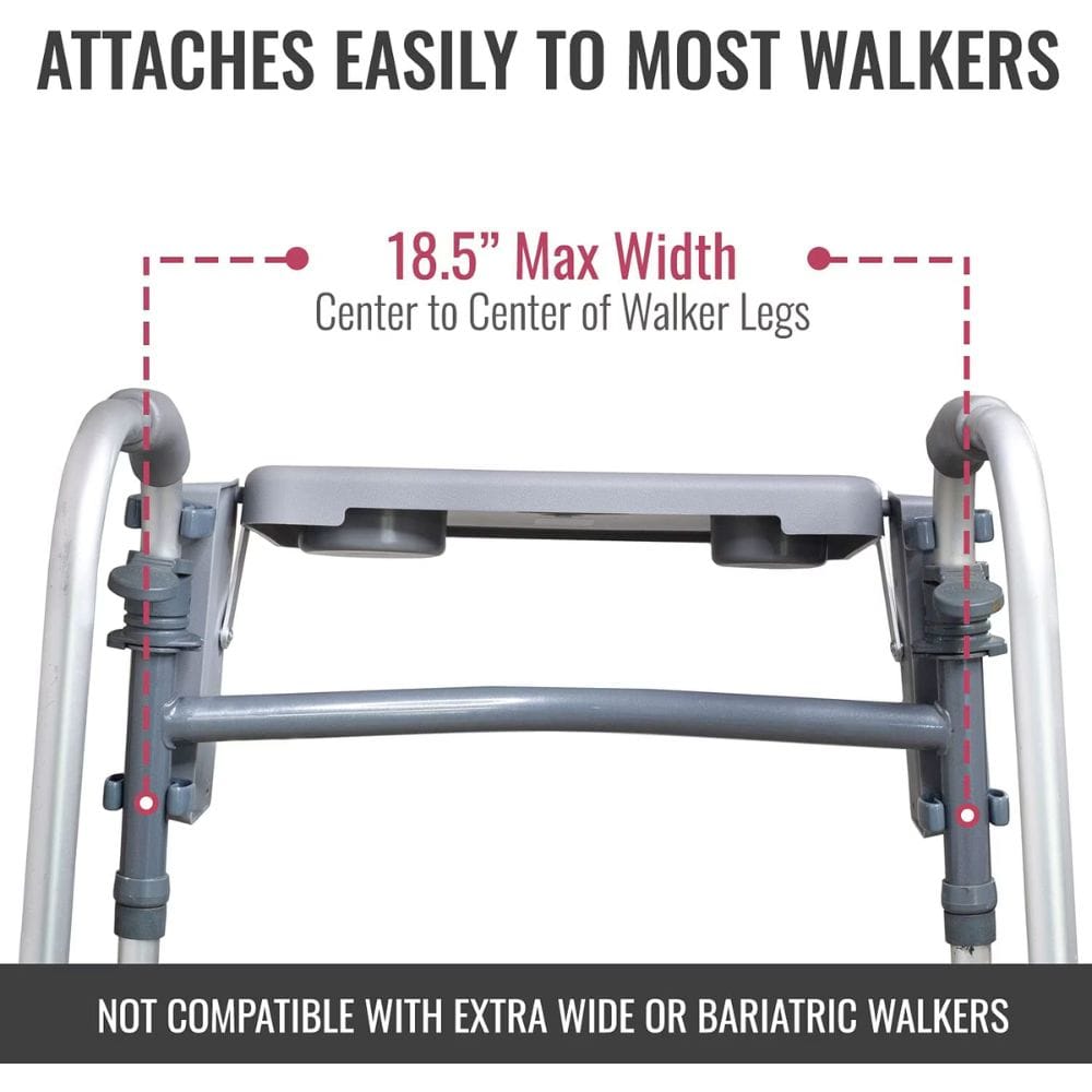Walker attachment with measurement details on a white background