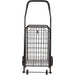 Black metal shopping cart on a white background