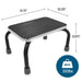 Black adjustable step stool with measurements and weight capacity indicator on a white background