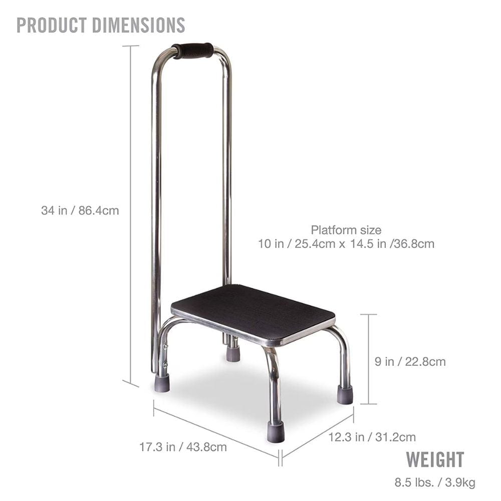 Step stool with dimensions labeled on a white background
