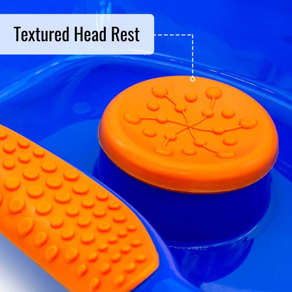 Orange textured head rest on a blue background