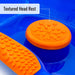 Orange textured head rest on a blue background